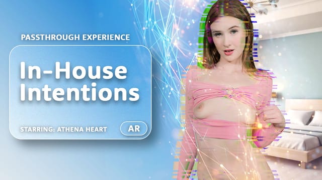 VR passthrough POV scene featuring a first-person view of a blowjob in a home setting with fisheye lens quality